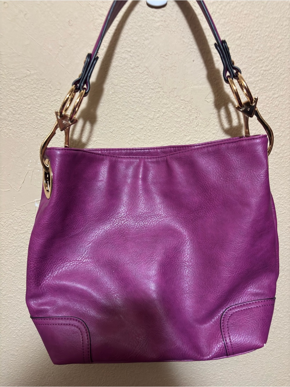 Structured Purple Leather Shoulder Bag with Gold Hardware - Mia Kollection